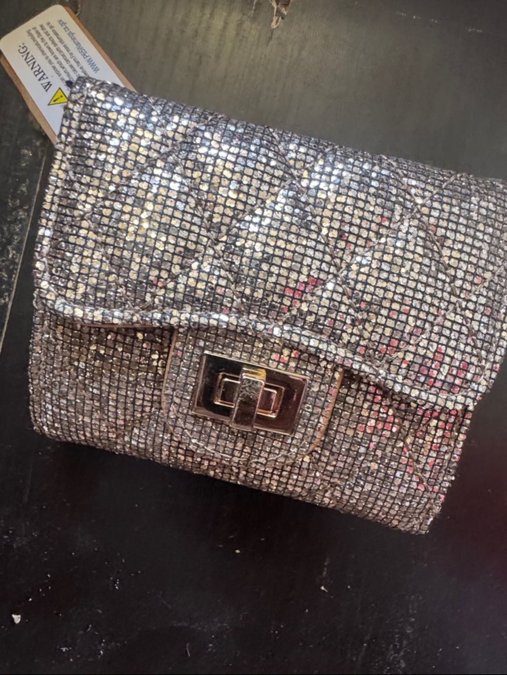 Glitter Quilted Evening Clutch - Silver